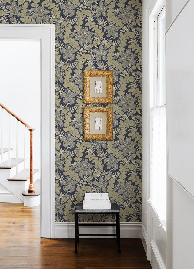 Butterfield Navy Floral Wallpaper with Botanical Feature Wall Motif - A-Street Prints 2970-26141