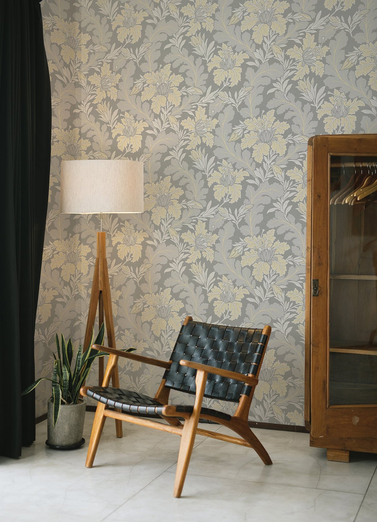 Butterfield Light Grey Floral Wallpaper with Botanical Feature Wall Motif - A-Street Prints 2970-26142