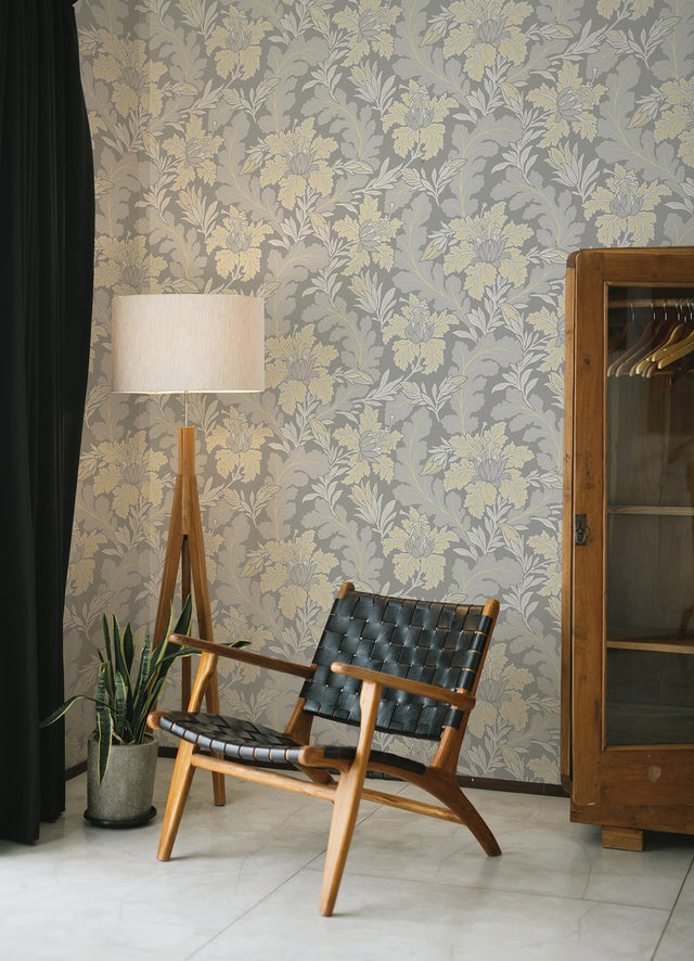 Butterfield Light Grey Floral Wallpaper with Botanical Feature Wall Motif - A-Street Prints 2970-26142