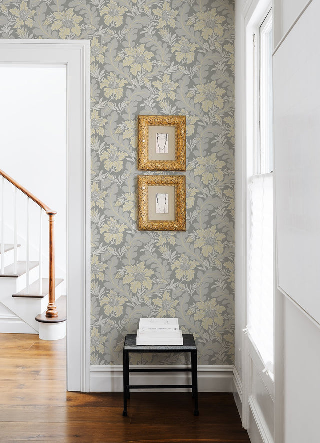 Butterfield Light Grey Floral Wallpaper with Botanical Feature Wall Motif - A-Street Prints 2970-26142