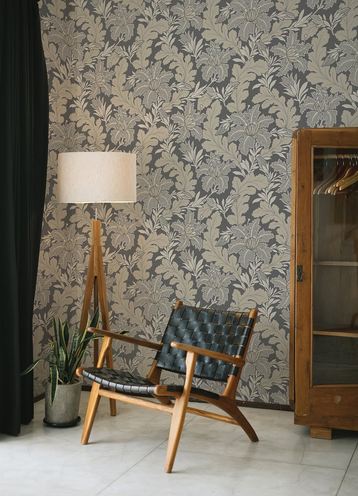 Butterfield Grey Floral Wallpaper with Botanical Feature Wall Pattern - A-Street Prints 2970-26143