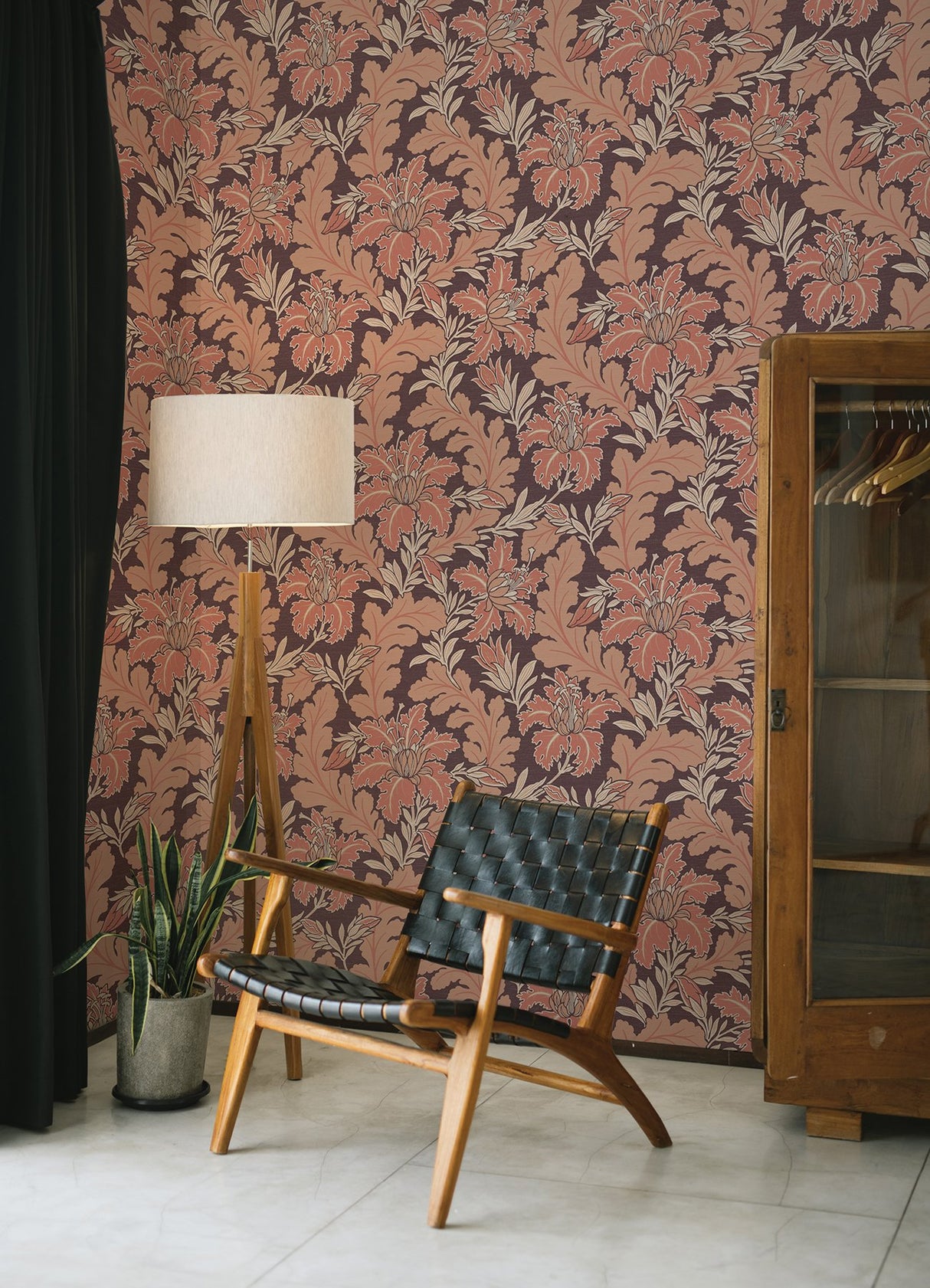 Butterfield Burgundy Floral Wallpaper with Arts & Crafts Botanical Motif - A-Street Prints 2970-26144