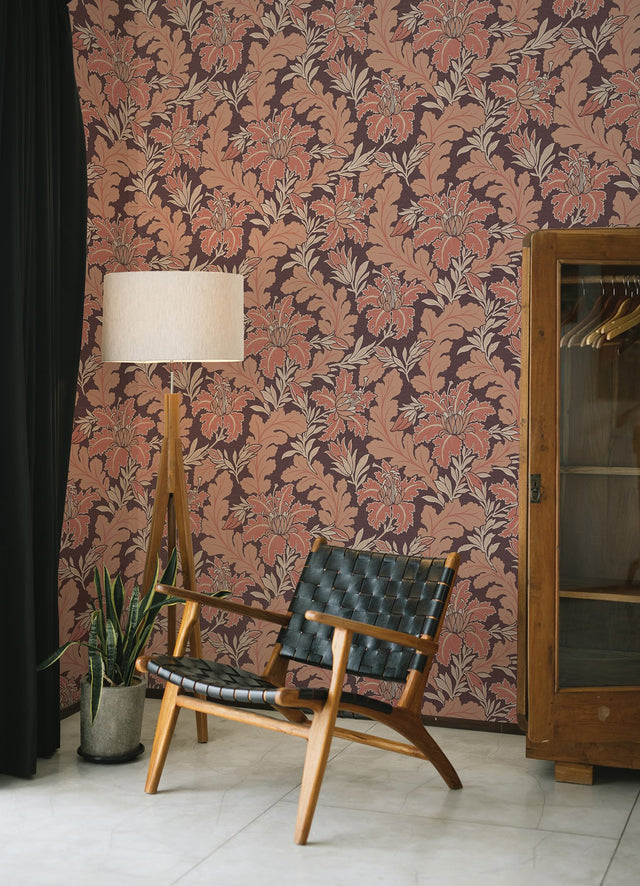 Butterfield Burgundy Floral Wallpaper with Arts & Crafts Botanical Motif - A-Street Prints 2970-26144
