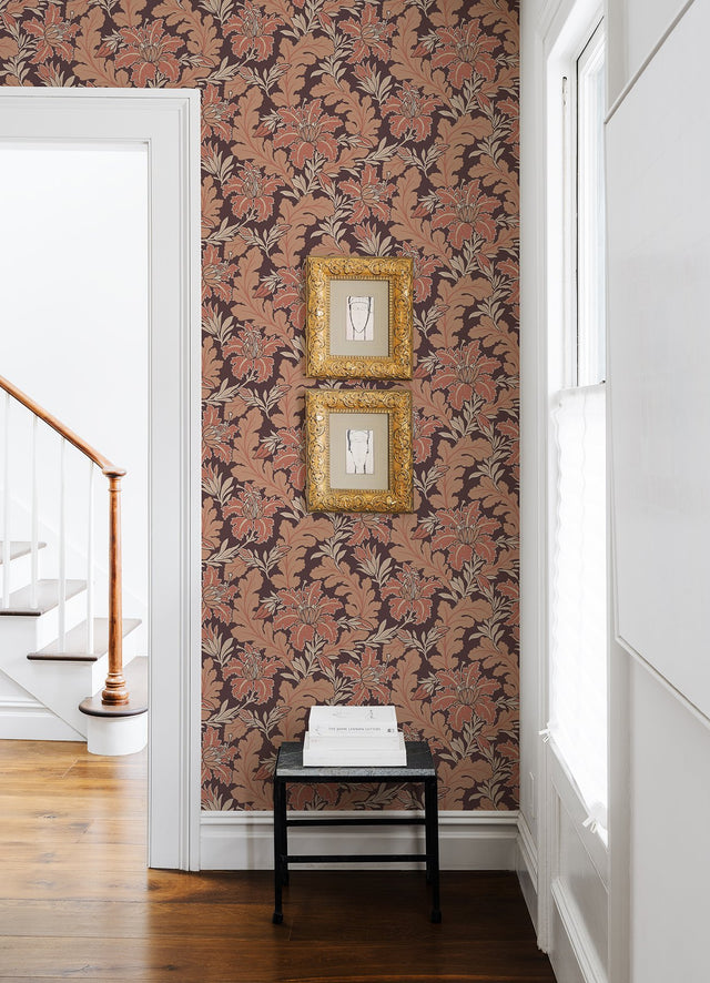 Butterfield Burgundy Floral Wallpaper with Arts & Crafts Botanical Motif - A-Street Prints 2970-26144