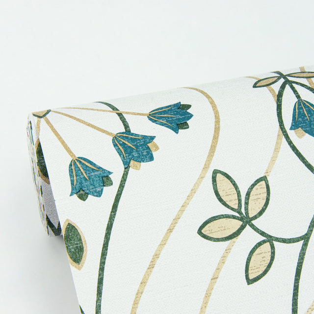 Dard Teal Tulip Ogee Wallpaper with Retro Botanical Flowers - A?Street Prints 2970-26145