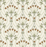Dard Green Tulip Ogee Wallpaper with Retro Botanical Flower Ogee - A-Street Prints 2970-26146