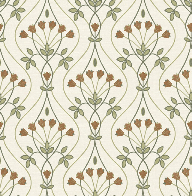 Dard Green Tulip Ogee Wallpaper with Retro Botanical Flower Ogee - A-Street Prints 2970-26146