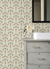 Dard Green Tulip Ogee Wallpaper with Retro Botanical Flower Ogee - A-Street Prints 2970-26146