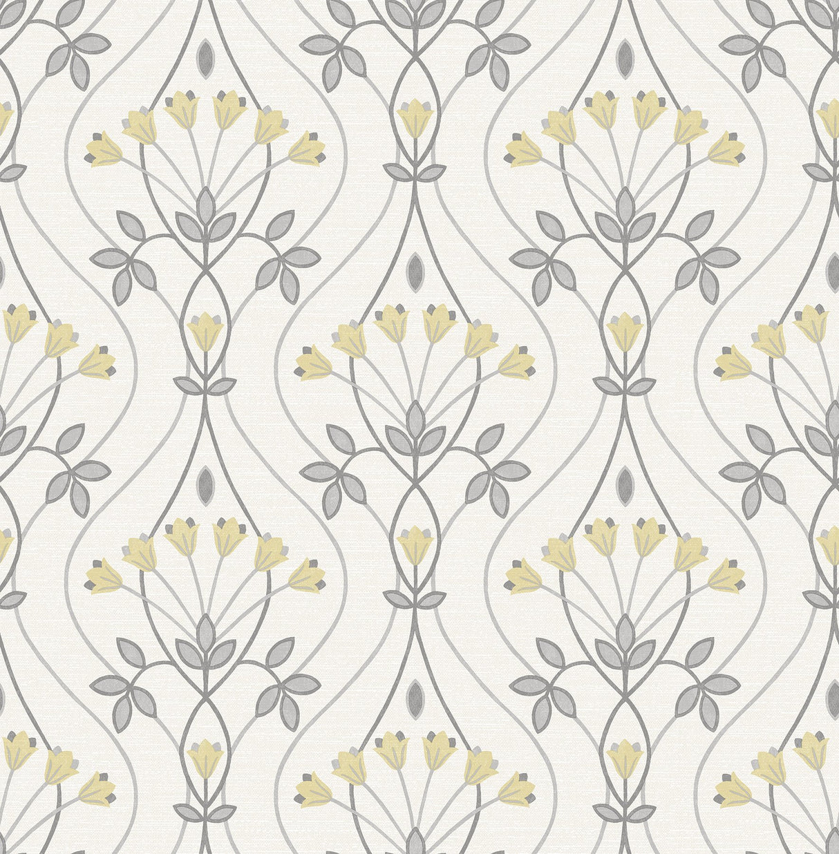Dard Grey Tulip Ogee Wallpaper with Retro Botanical Floral Pattern - A-Street Prints 2970-26147