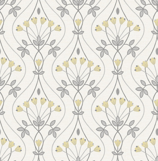Dard Grey Tulip Ogee Wallpaper with Retro Botanical Floral Pattern - A-Street Prints 2970-26147