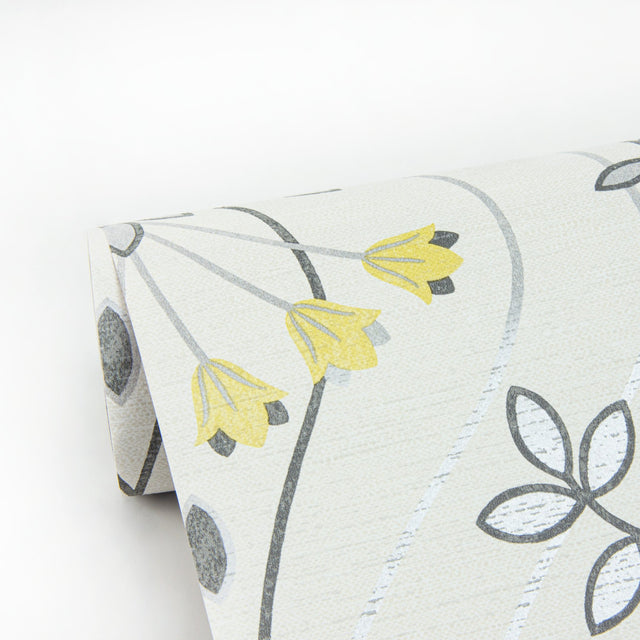 Dard Grey Tulip Ogee Wallpaper with Retro Botanical Floral Pattern - A-Street Prints 2970-26147