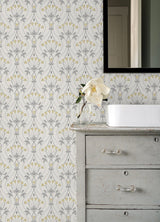 Dard Grey Tulip Ogee Wallpaper with Retro Botanical Floral Pattern - A-Street Prints 2970-26147