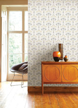 Dard Grey Tulip Ogee Wallpaper with Retro Botanical Floral Pattern - A-Street Prints 2970-26147
