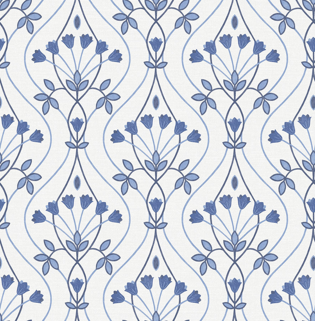 Dard Blue Tulip Ogee Wallpaper with Botanical Floral Ogee Pattern - A-Street Prints 2970-26148