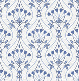 Dard Blue Tulip Ogee Wallpaper with Botanical Floral Ogee Pattern - A-Street Prints 2970-26148