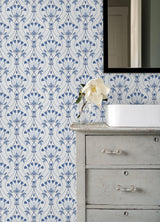 Dard Blue Tulip Ogee Wallpaper with Botanical Floral Ogee Pattern - A-Street Prints 2970-26148