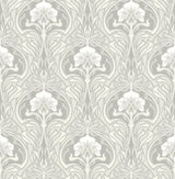 Mucha Off White Botanical Ogee Wallpaper with Metallic Art Nouveau Floral Pattern - A-Street Prints 2970-26149