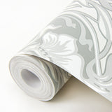 Mucha Off White Botanical Ogee Wallpaper with Metallic Art Nouveau Floral Pattern - A-Street Prints 2970-26149