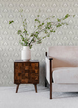 Mucha Off White Botanical Ogee Wallpaper with Metallic Art Nouveau Floral Pattern - A-Street Prints 2970-26149