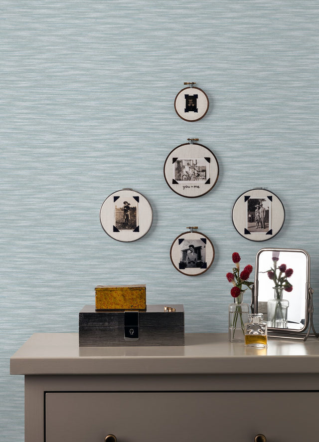 Benson Light Blue Variegated Stripe Wallpaper with Textured Faux Fabric Look - A-Street Prints 2970-26153