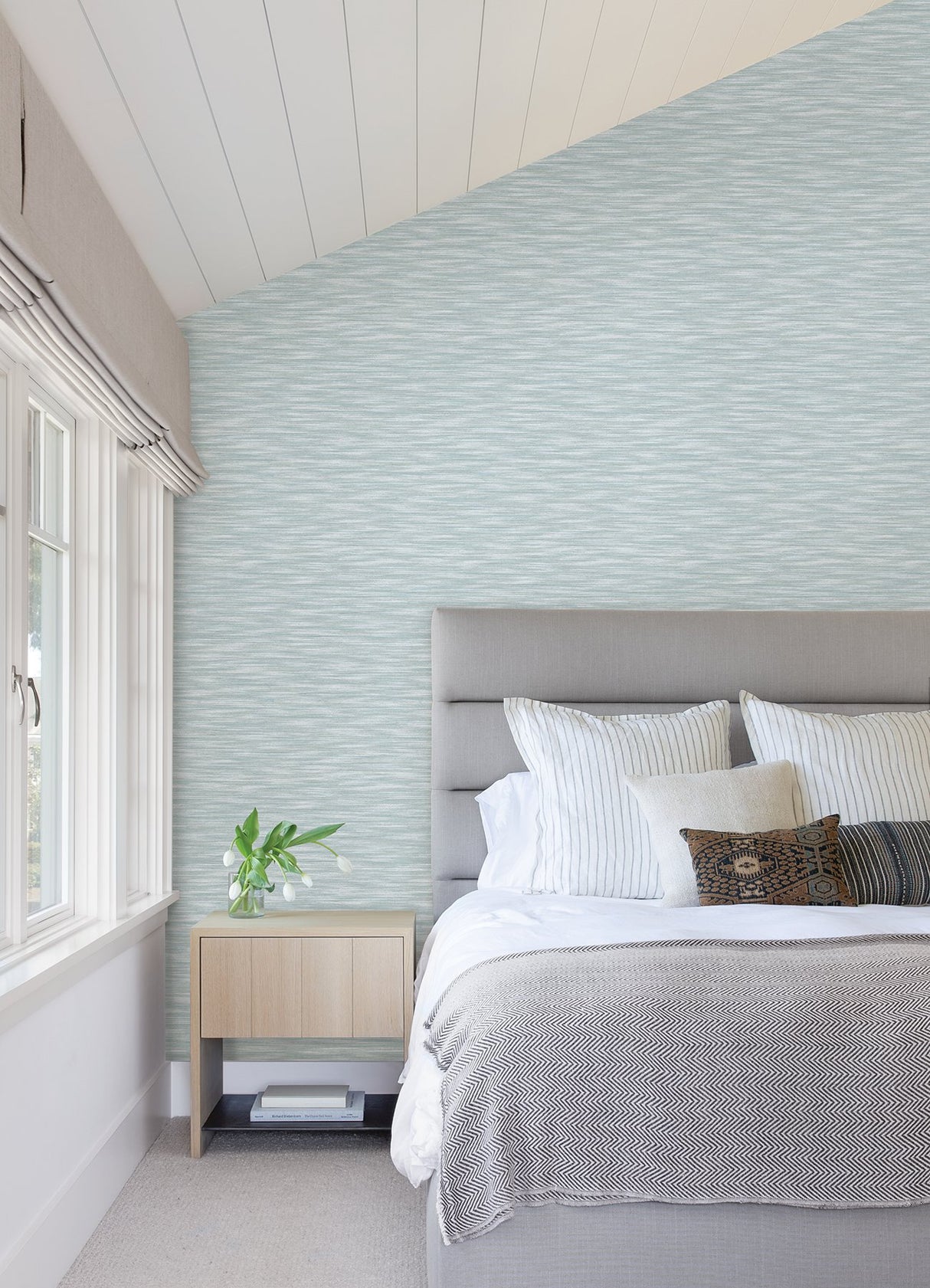 Benson Light Blue Variegated Stripe Wallpaper with Textured Faux Fabric Look - A-Street Prints 2970-26153