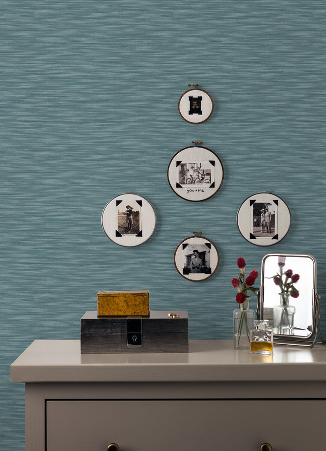 Benson Dark Blue Variegated Stripe Wallpaper with Textured Faux Fabric Look - Brewster 2970-26154