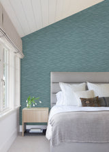 Benson Dark Blue Variegated Stripe Wallpaper with Textured Faux Fabric Look - Brewster 2970-26154