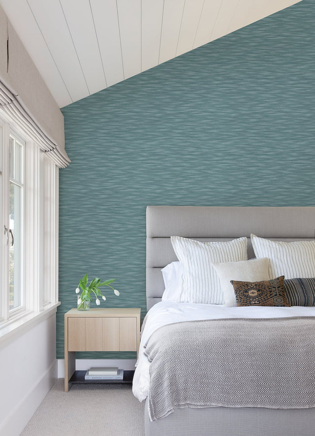 Benson Dark Blue Variegated Stripe Wallpaper with Textured Faux Fabric Look - Brewster 2970-26154