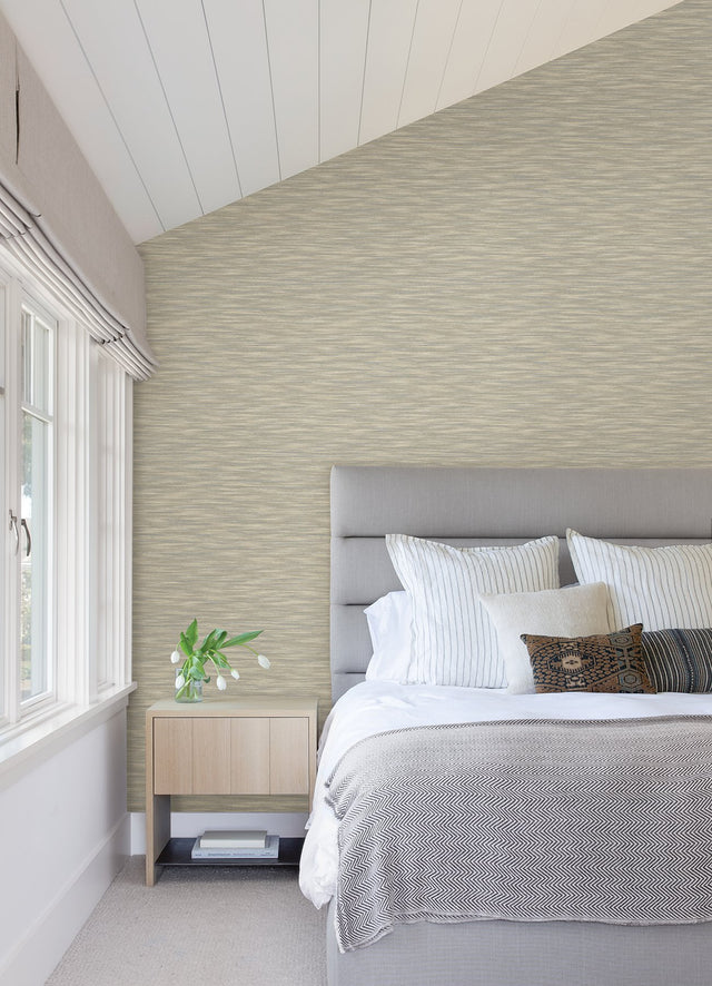 Benson Taupe Variegated Stripe Wallpaper with Faux Woven Texture - A-Street Prints 2970-26155