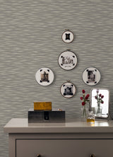 Benson Brown Variegated Stripe Wallpaper with Faux Fabric Texture - Brewster 2970-26157