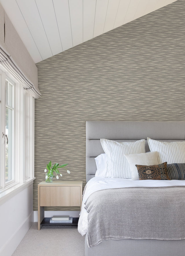 Benson Brown Variegated Stripe Wallpaper with Faux Fabric Texture - Brewster 2970-26157