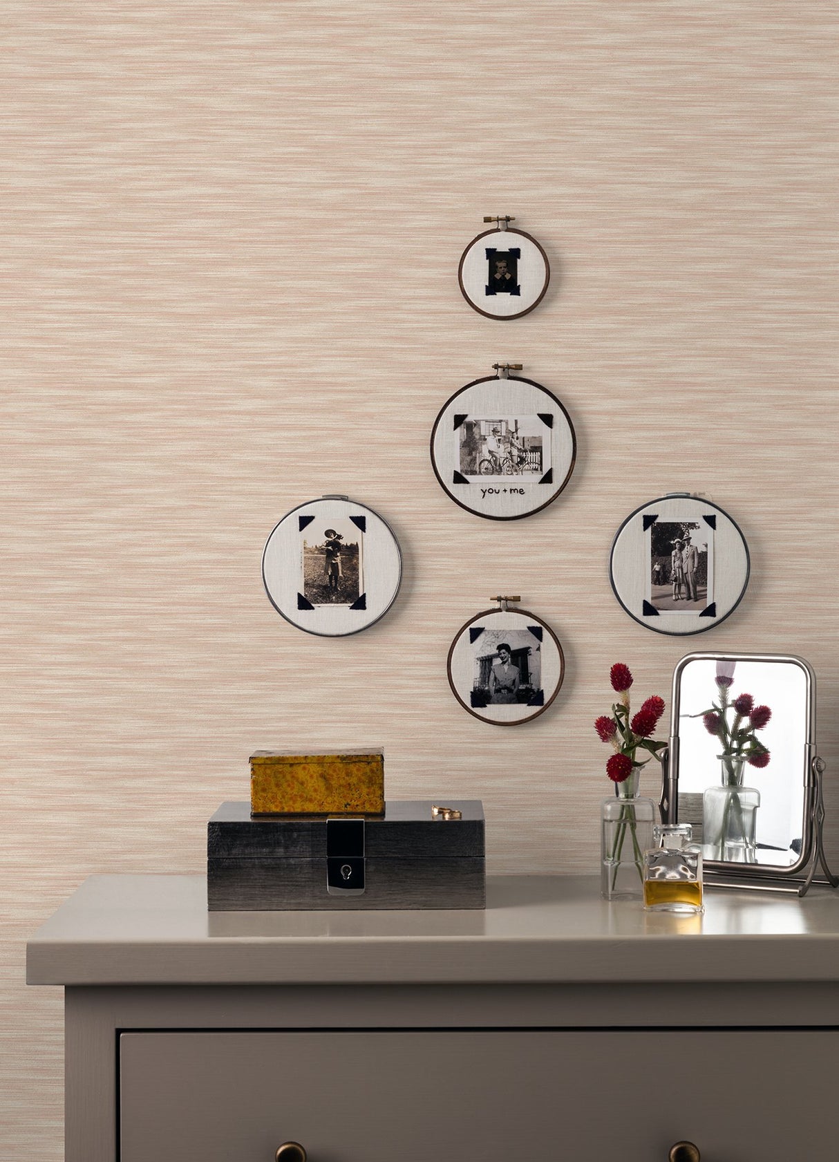 Benson Coral Variegated Stripe Wallpaper with Fabric Texture - A-Street Prints 2970-26159
