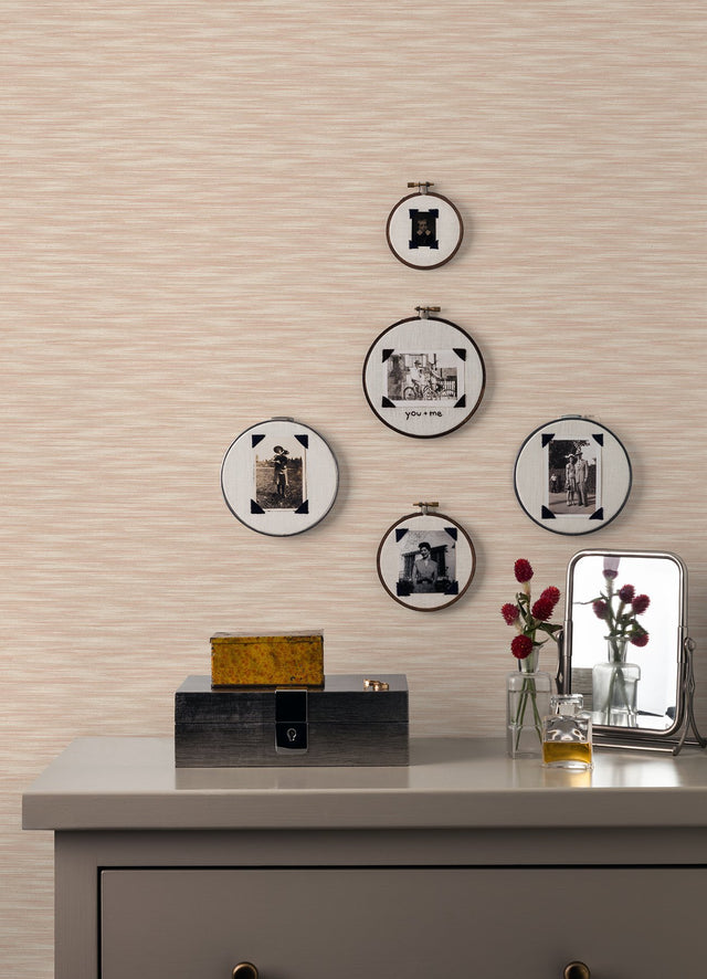 Benson Coral Variegated Stripe Wallpaper with Fabric Texture - A-Street Prints 2970-26159