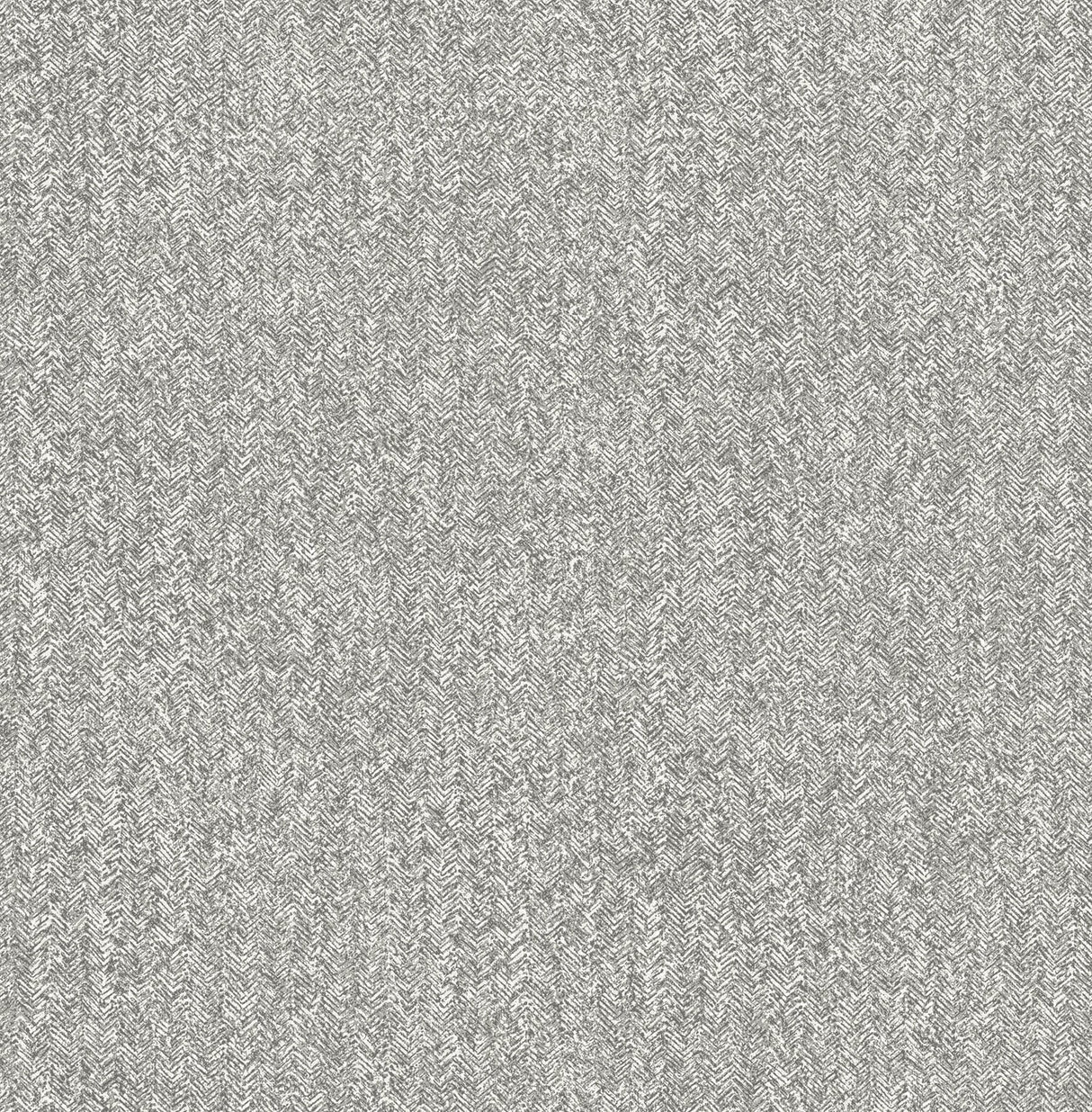 Ashbee Dark Grey Tweed Wallpaper with Distressed Chevron Faux Fabric Texture - Brewster 2970-26163