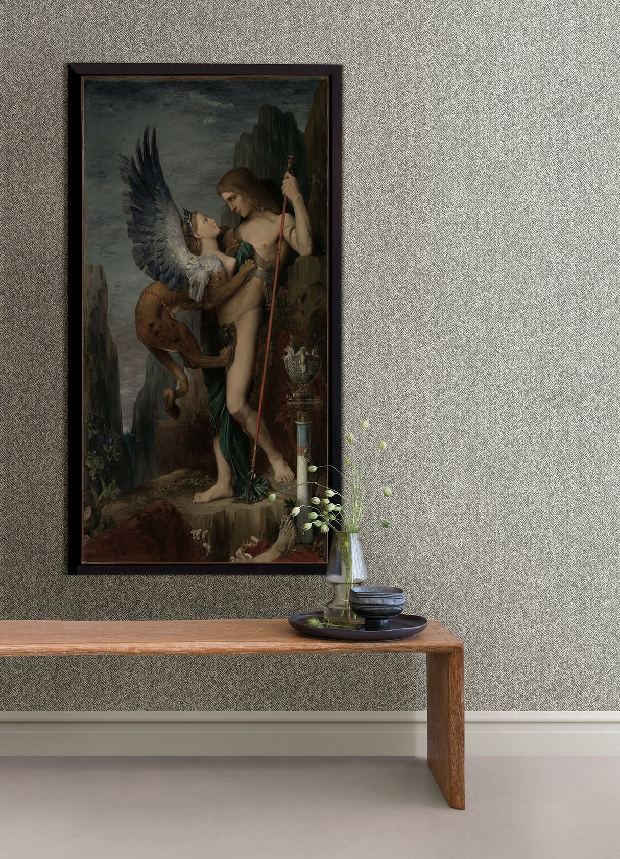 Ashbee Dark Grey Tweed Wallpaper with Distressed Chevron Faux Fabric Texture - Brewster 2970-26163