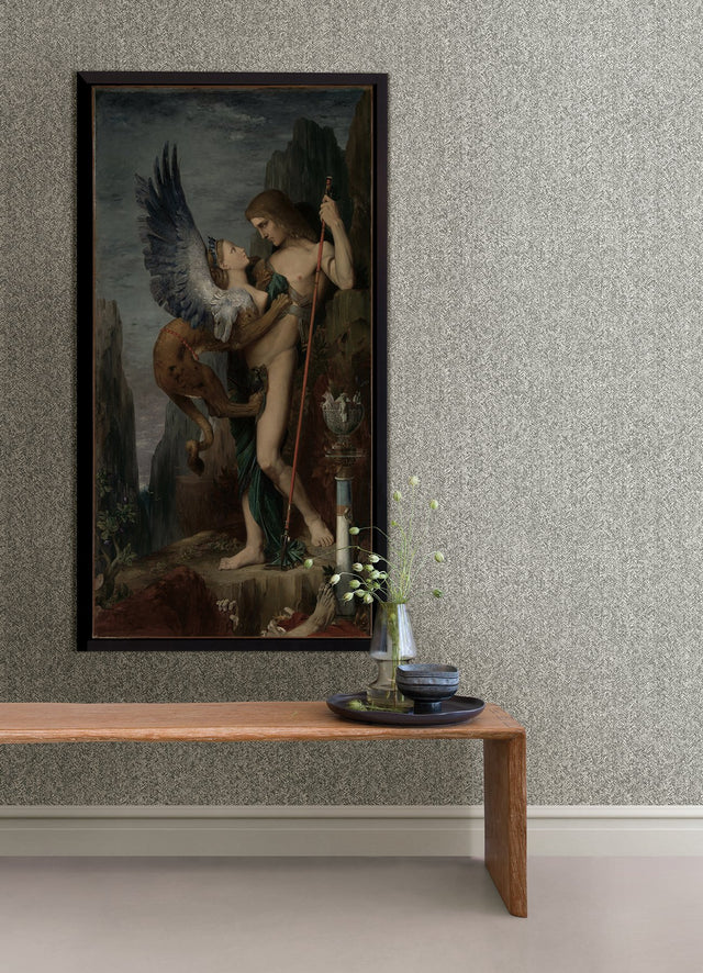 Ashbee Dark Grey Tweed Wallpaper with Distressed Chevron Faux Fabric Texture - Brewster 2970-26163