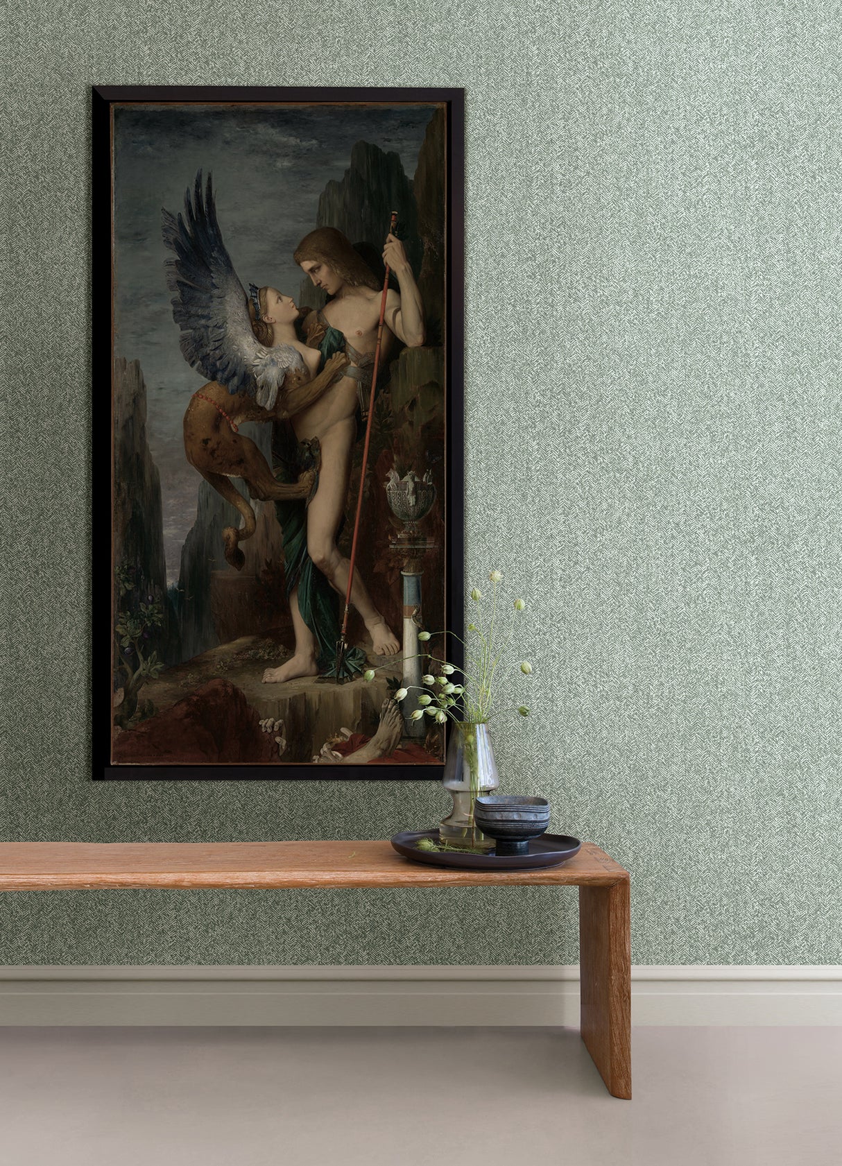 Ashbee Green Tweed by A-Street Prints Sage and Moss Green Faux Fabric Distressed Chevron Washable Non Woven Wallpaper - FD26164