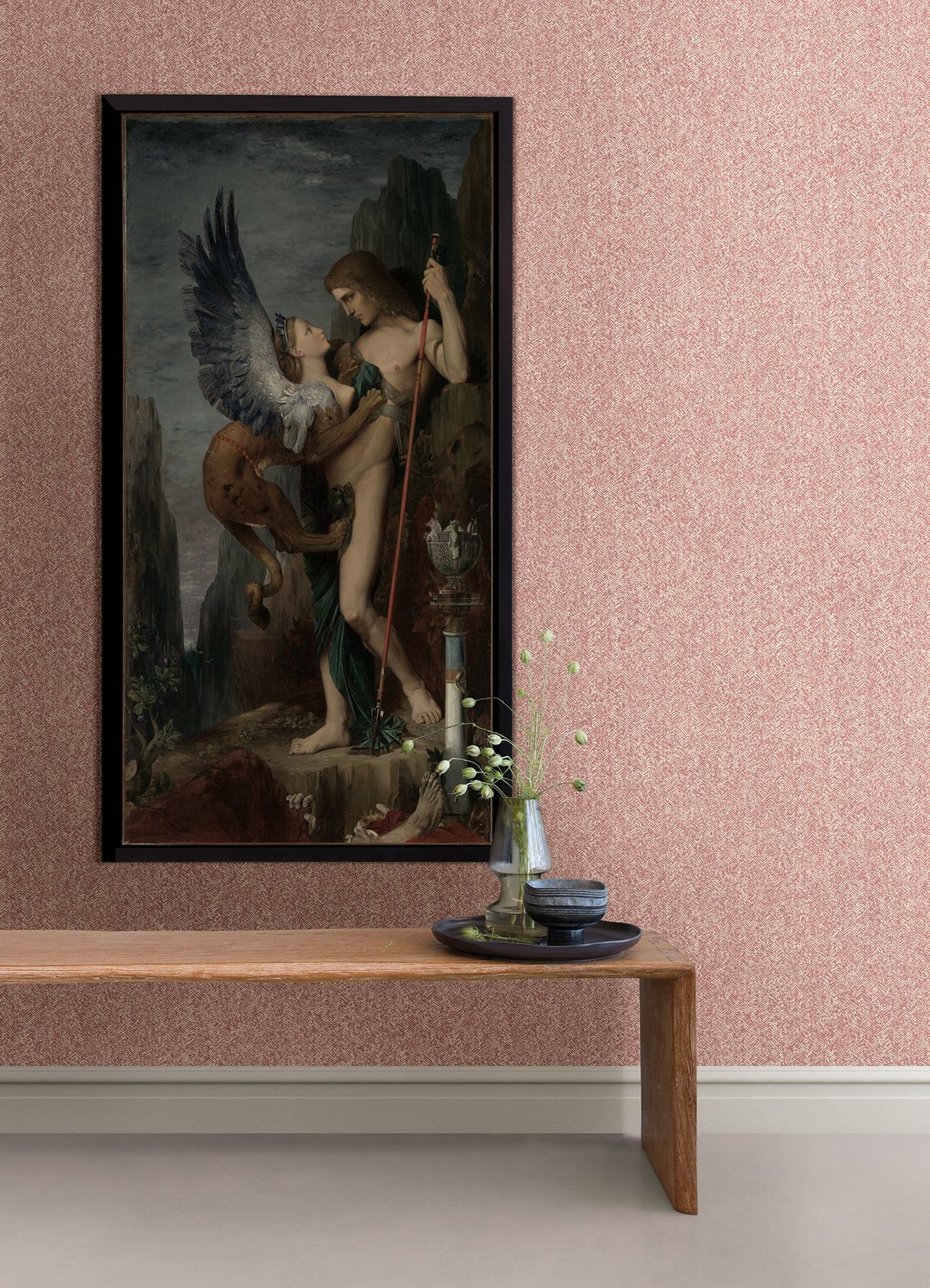 Ashbee Burgundy Tweed Wallpaper with Distressed Chevron Faux Fabric Texture - Brewster 2970-26165