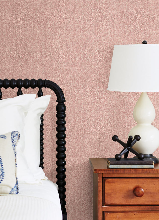 Ashbee Burgundy Tweed Wallpaper with Distressed Chevron Faux Fabric Texture - Brewster 2970-26165