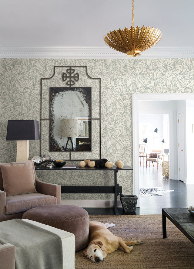 Selwyn Flock Sage Floral Wallpaper with Metallic Botanical Glam Pattern - A-Street Prints 2970-87355