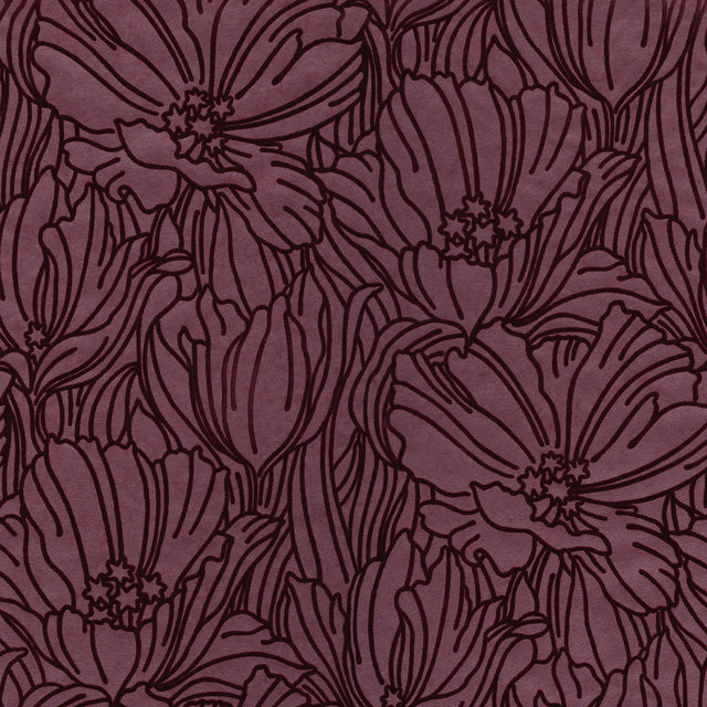 Selwyn Flock Burgundy Floral Wallpaper with Botanical Glam Motif - Brewster 2970-87357
