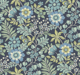 Voysey Navy Floral Wallpaper with Retro Botanical Motif - A-Street Prints 2970-87533