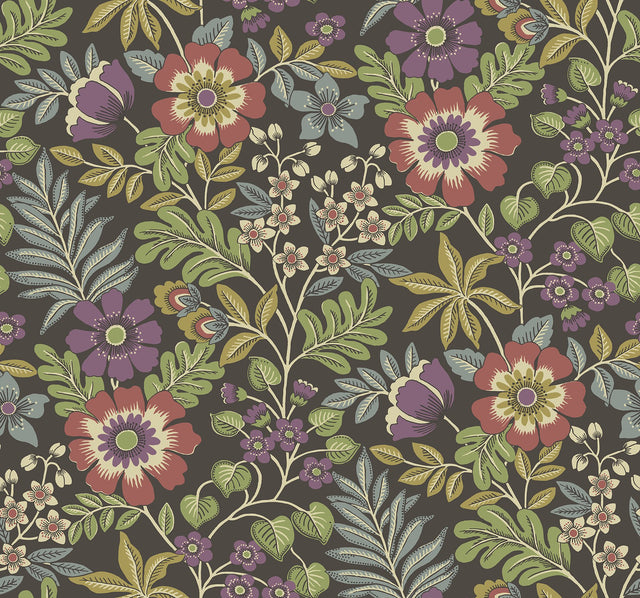 Voysey Brown Floral Wallpaper with Retro Botanical Motif - A-Street Prints 2970-87534