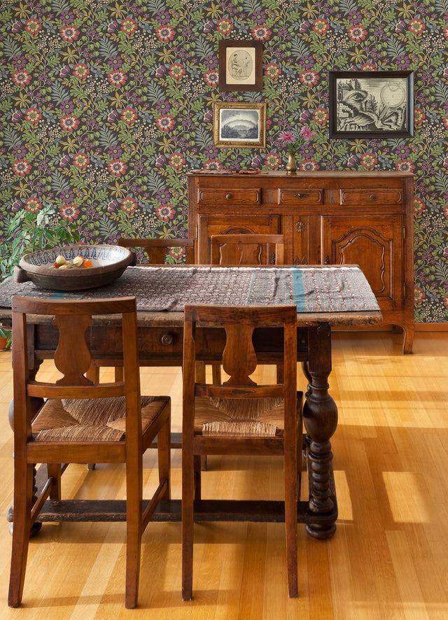 Voysey Brown Floral Wallpaper with Retro Botanical Motif - A-Street Prints 2970-87534