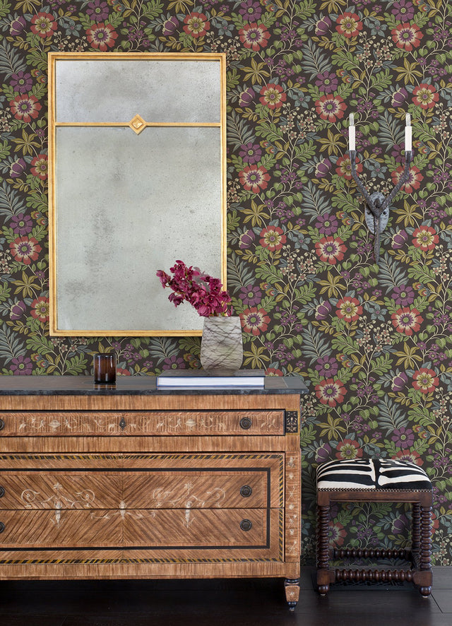 Voysey Brown Floral Wallpaper with Retro Botanical Motif - A-Street Prints 2970-87534