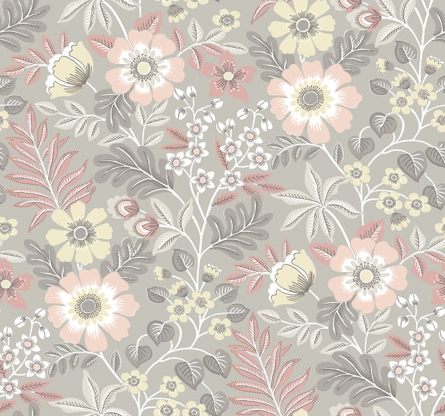 Voysey Pink Floral Wallpaper with Retro Botanical Pattern - A-Street Prints 2970-87536