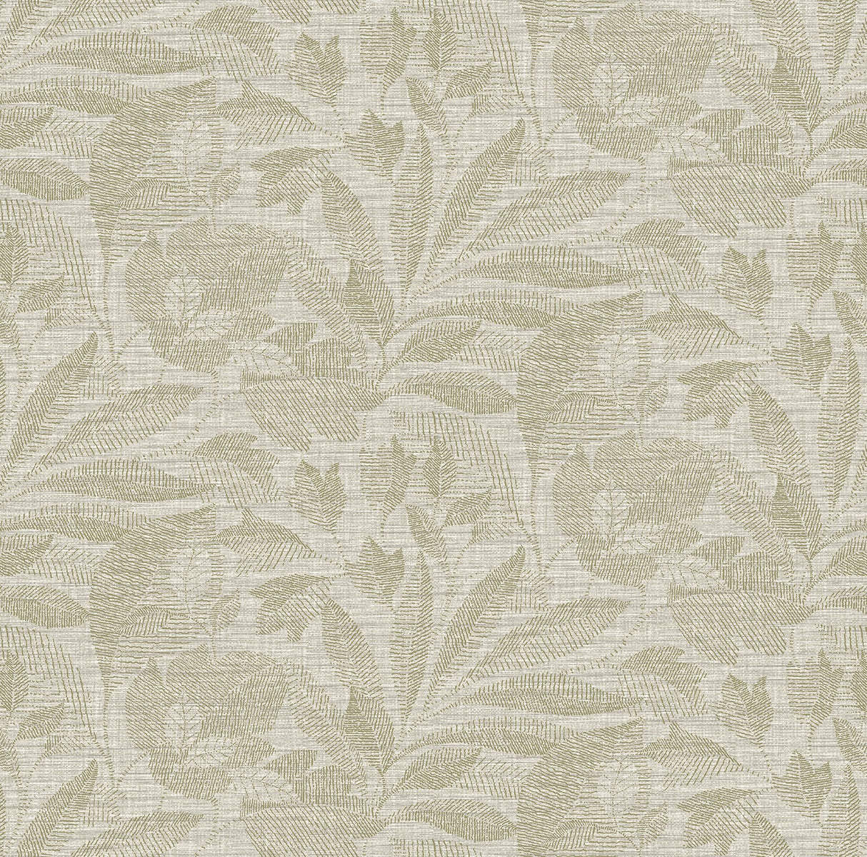 Lei Neutral Etched Leaves Wallpaper with Botanical Raised Ink Texture - A-Street Prints 2971-86150