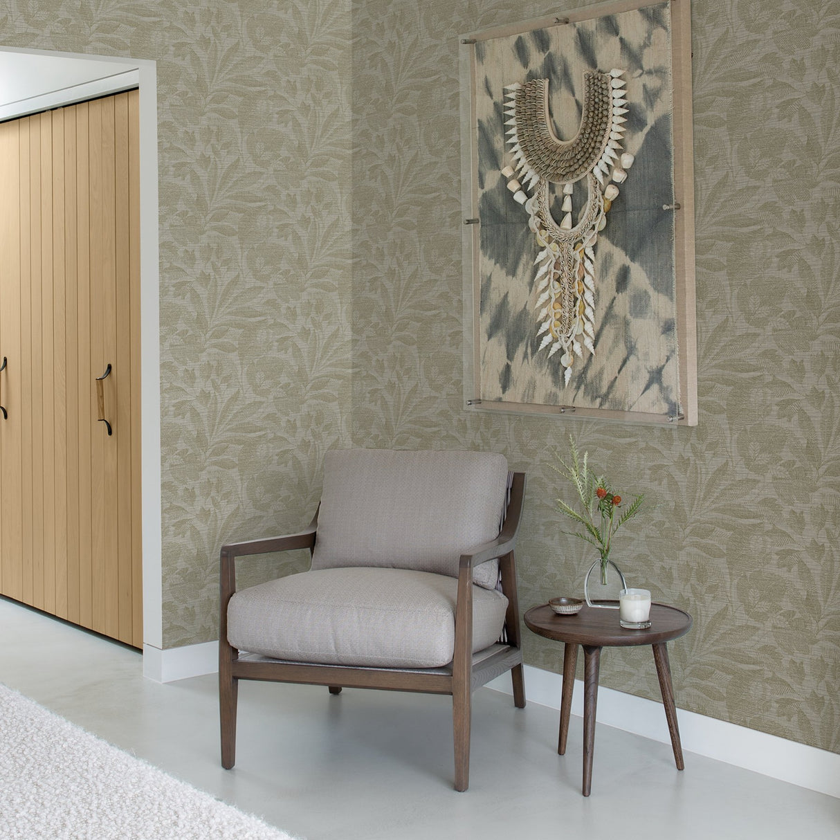 Lei Neutral Etched Leaves Wallpaper with Botanical Raised Ink Texture - A-Street Prints 2971-86150