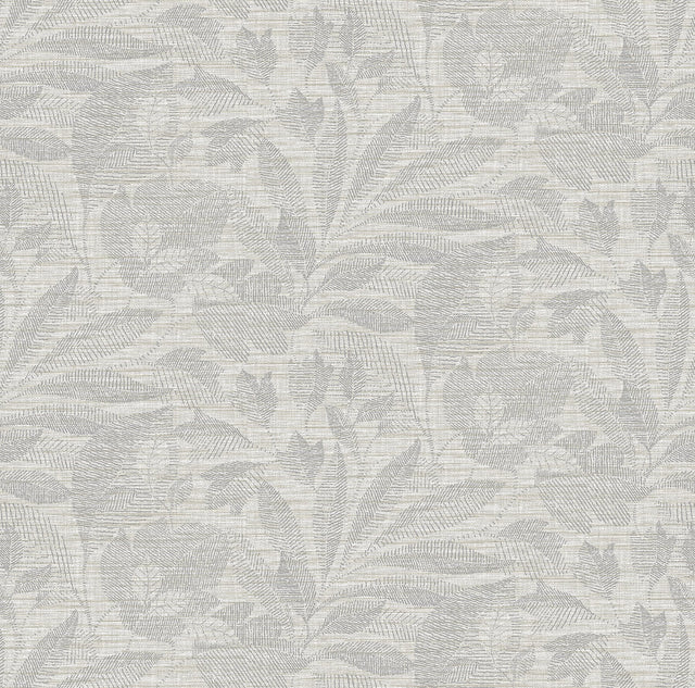 Lei Silver Etched Leaves Wallpaper with Botanical Raised Ink Texture - A-Street Prints 2971-86152