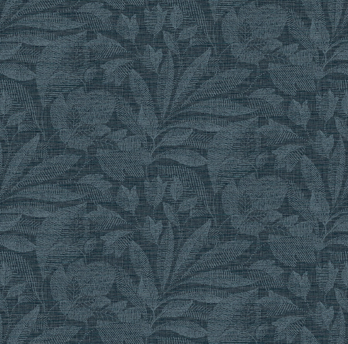Lei Navy Etched Leaves Wallpaper with Farmhouse Botanical Leaf Pattern - A-Street Prints 2971-86153